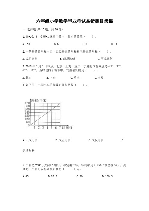 六年级小学数学毕业考试易错题目集锦含完整答案【全国通用】