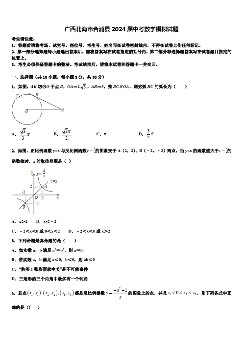 广西北海市合浦县2024届中考数学模拟试题含解析