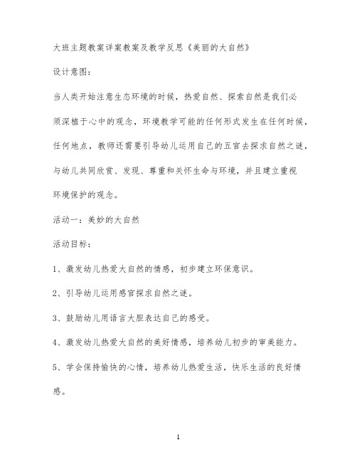 大班主题教案详案教案及教学反思《美丽的大自然》