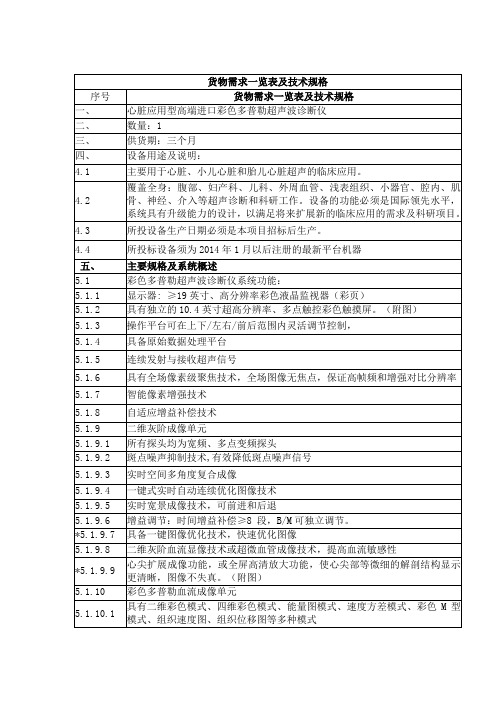 货物需求一览表及技术规格