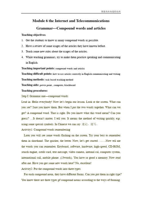 外研版高中英语必修一Module 6The Internet and TelecommunicationsGrammar教案2(1)