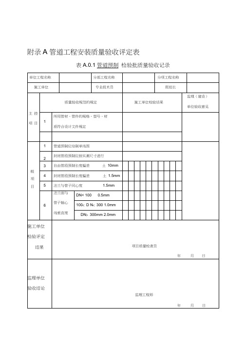 管道工程安装质量验收评定表