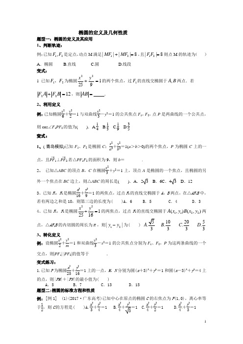 椭圆的定义及几何性质试题 精选精练