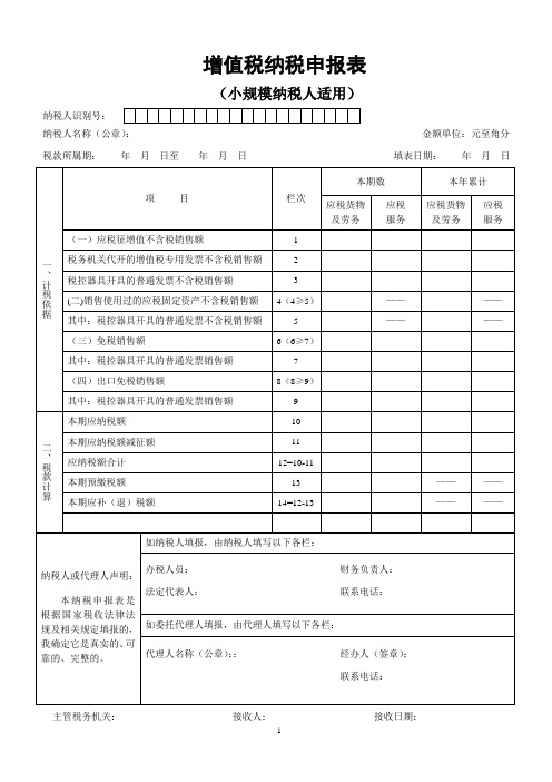 增值税小规模纳税人申报表及附表