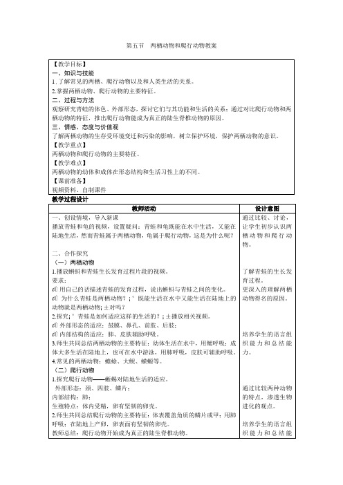 人教版八年级生物上册两栖动物和爬行动物教案