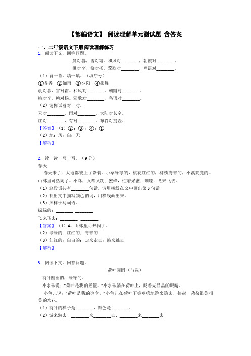 二年级【部编语文】 阅读理解单元测试题 含答案