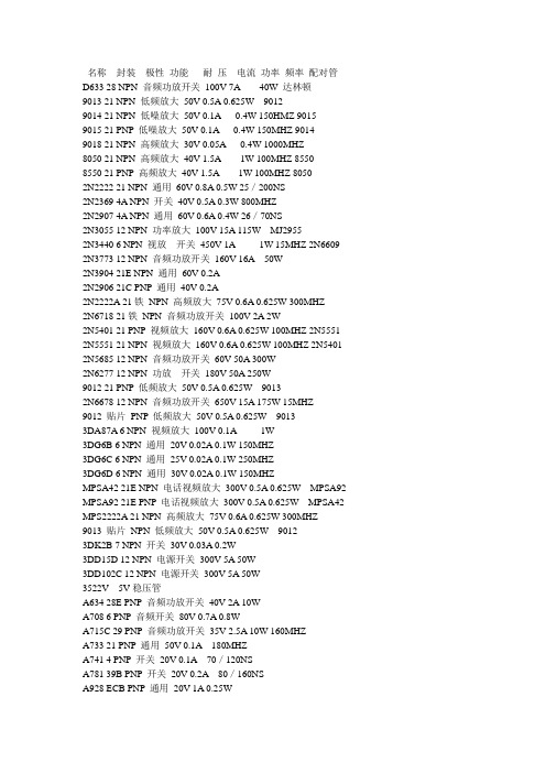 三极管应用参数和代换大全