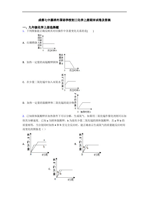 成都七中嘉祥外国语学校初三化学初三化学上册期末试卷及答案