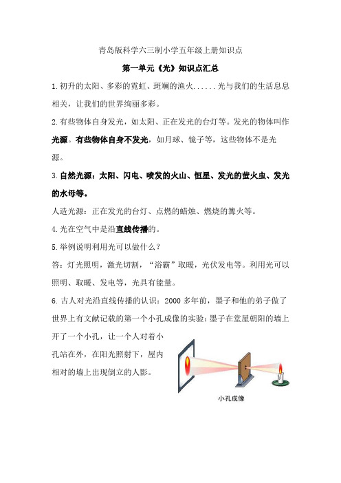 青岛版(六三制)科学五年级上册知识点梳理(详细全面))