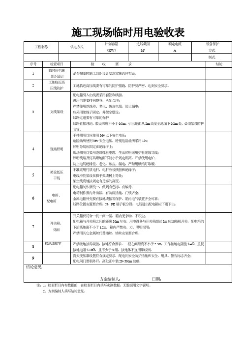 临时用电检查验收表