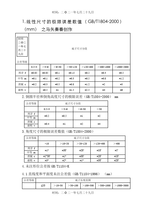 机械加工自由公差表