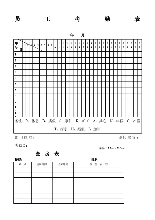 星级酒店管理表格汇集