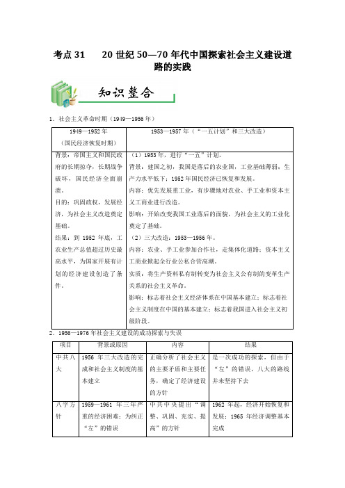 [高考历史]一轮复习：专题31 20世纪50—70年代中国探索社会主义建设道路的实践.doc