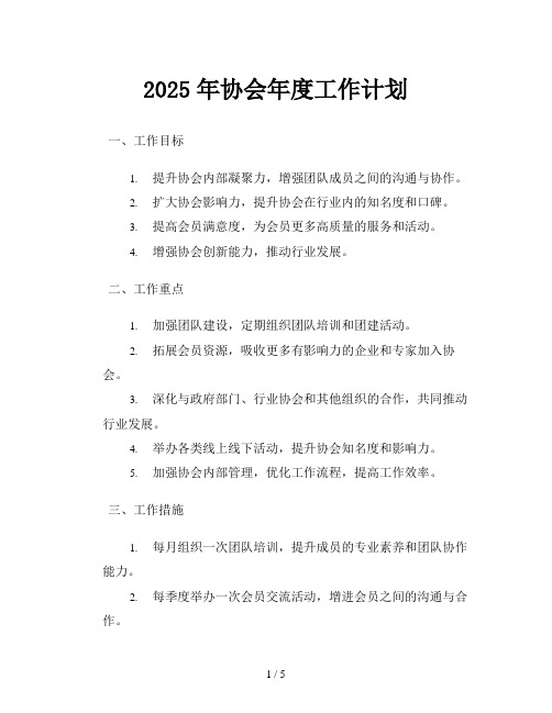 2025年协会年度工作计划