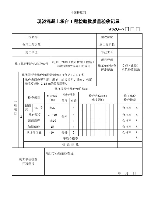 现浇混凝土承台工程检验批质量验收记录