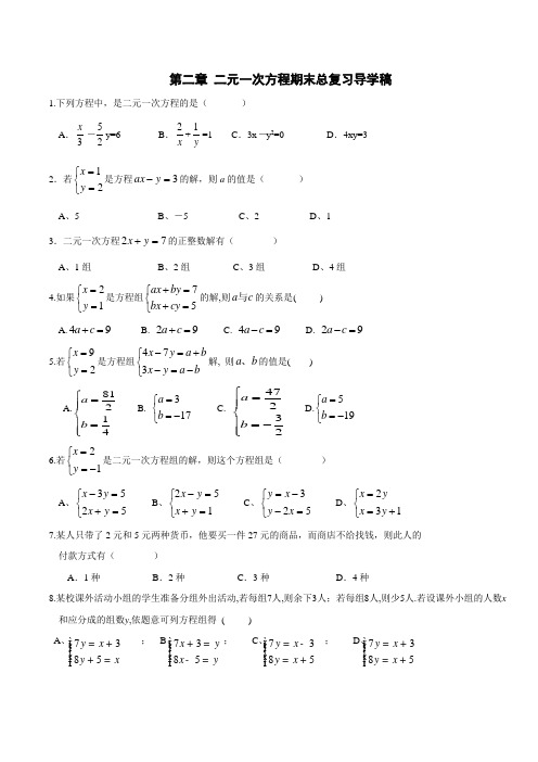 第二章 二元一次方程期末总复习导学稿