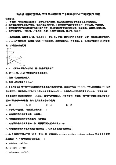 山西省吕梁市柳林县2024学年物理高二下期末学业水平测试模拟试题(含解析)