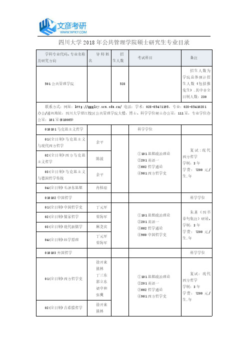 四川大学2018年公共管理学院硕士研究生专业目录_川大考研网