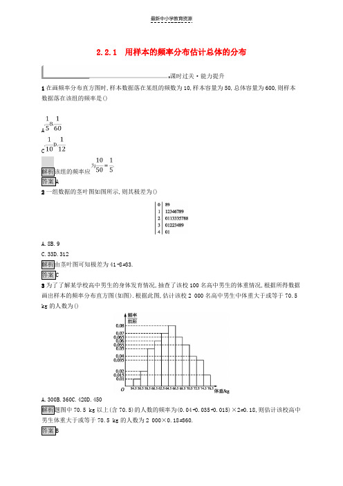 精选全国通用版高中数学第二章统计2-2-1用样本的频率分布估计总体的分布练习新人教B版必修3(1)