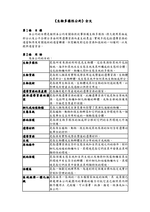 生物多样性公约全文