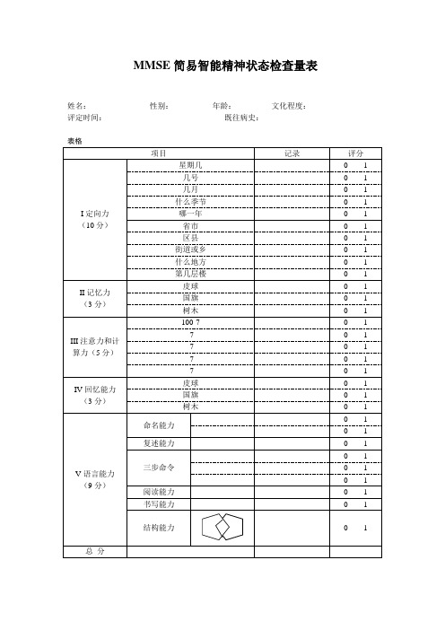 老年人认知功能量表