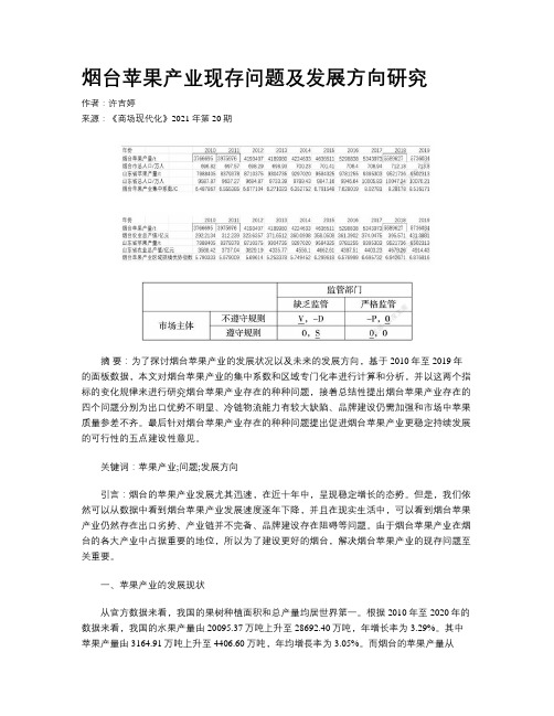 烟台苹果产业现存问题及发展方向研究