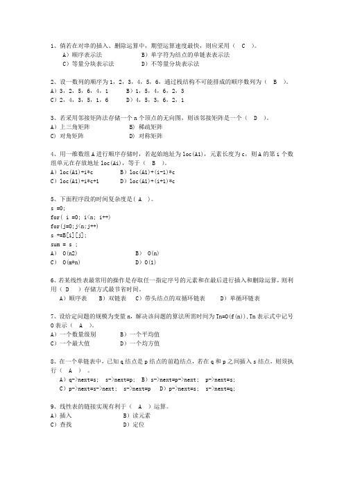 2014黑龙江省数据结构与算法理论考试试题及答案