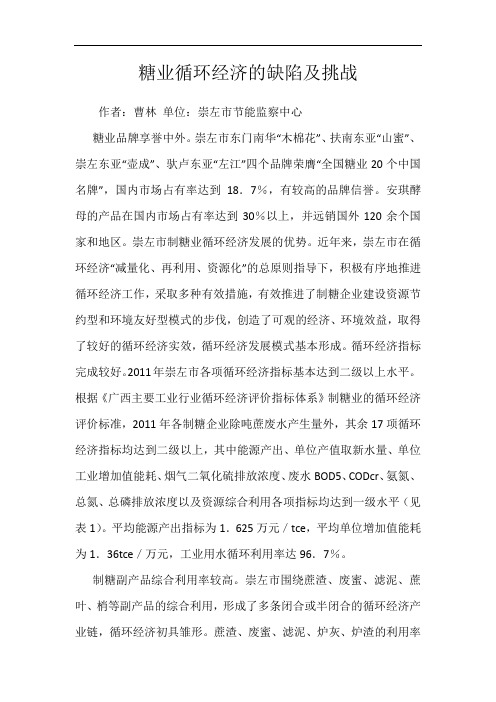 糖业循环经济的缺陷及挑战