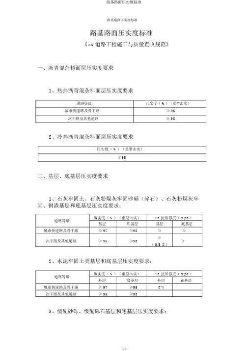 路基路面压实度标准