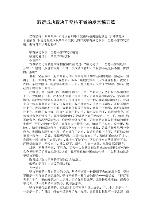 取得成功取决于坚持不懈的发言稿五篇