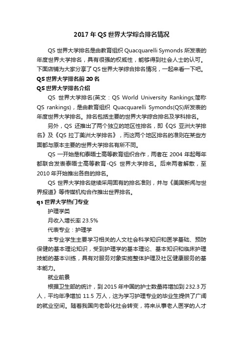 2017年QS世界大学综合排名情况