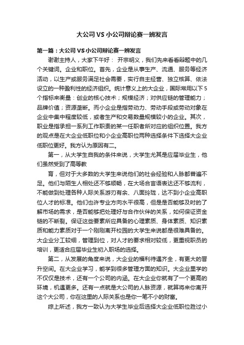 大公司VS小公司辩论赛一辨发言