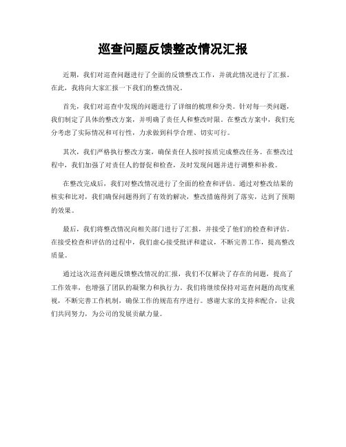 巡查问题反馈整改情况汇报