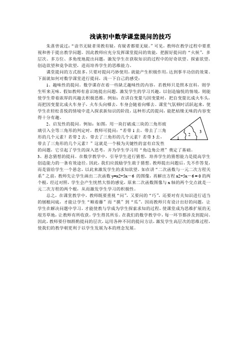 谈初中数学课堂提问的技巧