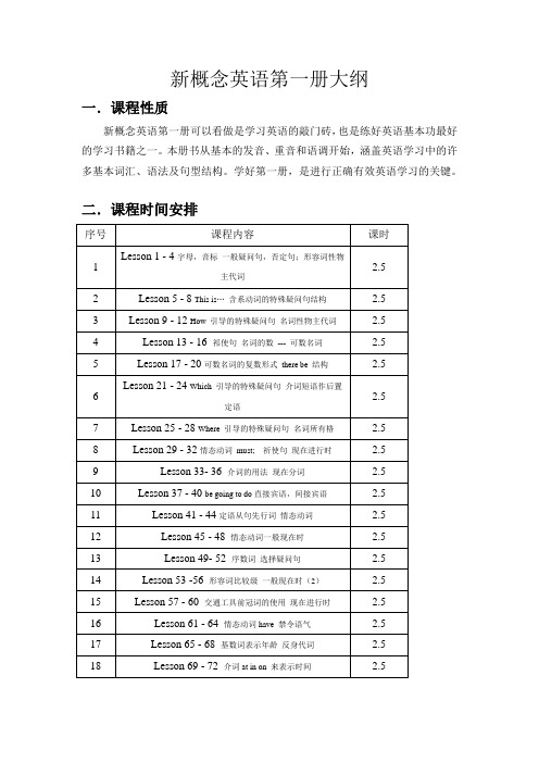 新概念英语第一册教学大纲附有详细教学内容