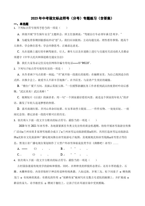 2023年中考语文标点符号(分号)专题练习(含答案)