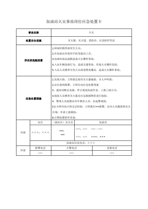 加油站火灾事故岗位应急处置卡