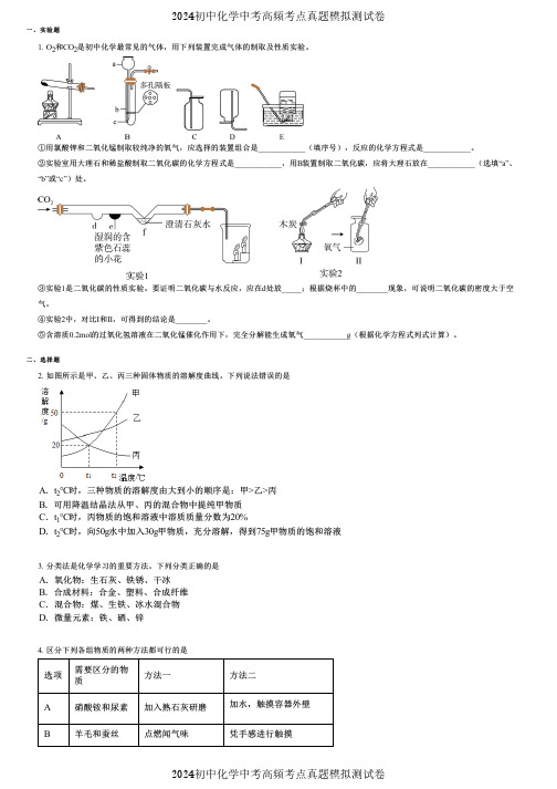 2024初中化学中考高频考点真题模拟测试卷 (2008)