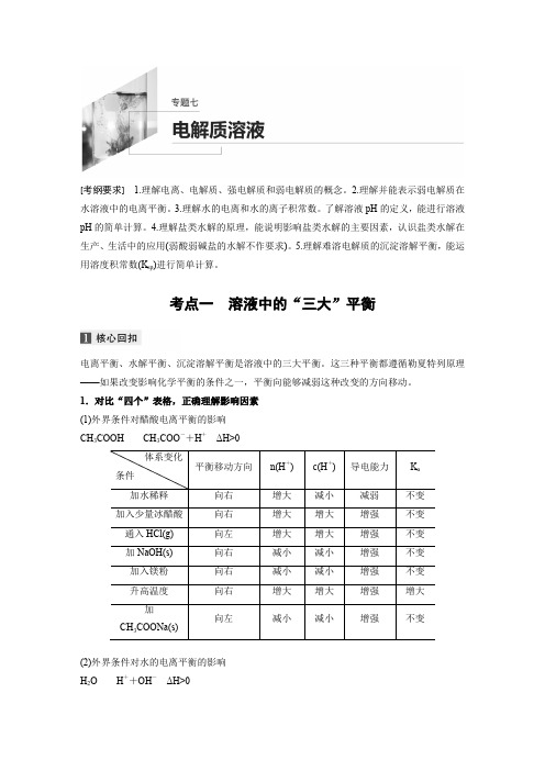 2020高考化学江苏专用提分大二轮复习讲义:专题七 电解质溶液 Word版含答案.doc