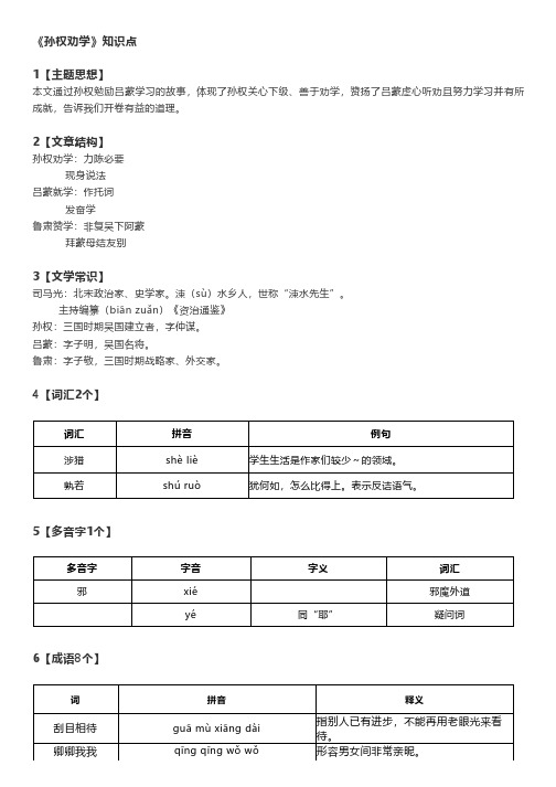 部编版七年级语文下册 《孙权劝学》知识点