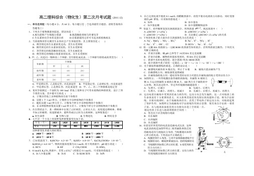 高二理科综合(物化生)第二次月考试题