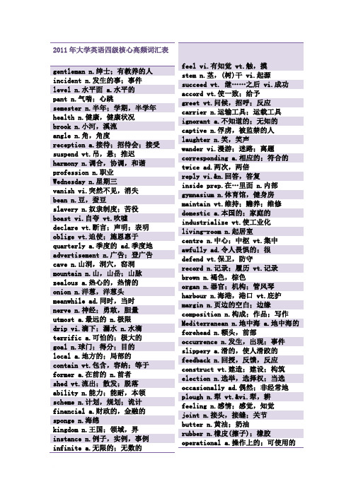 2011年大学英语四级核心高频词汇表