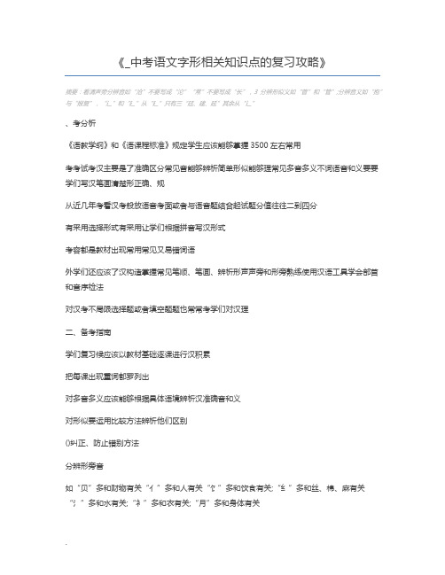 _中考语文字形相关知识点的复习攻略