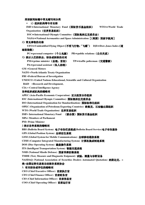 英语新闻标题中常见缩写词分类