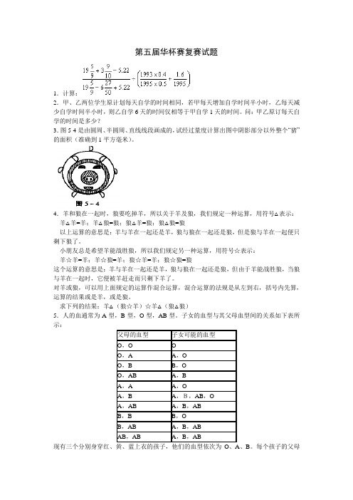 第五届华杯赛复赛试题及答案