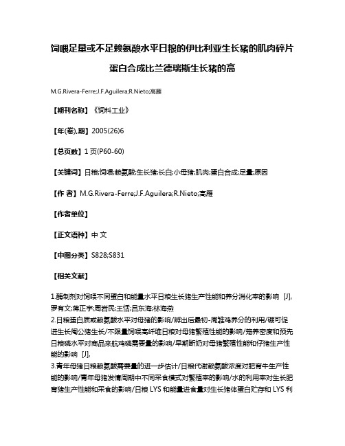 饲喂足量或不足赖氨酸水平日粮的伊比利亚生长猪的肌肉碎片蛋白合成比兰德瑞斯生长猪的高