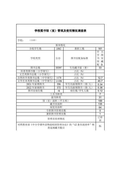 学校图书馆(室)管理及使用情况调查表(1)(1)