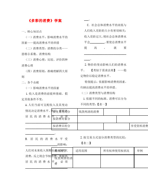 高中政治 经济生活第一单元生活与消费 第三课《多彩的消费》学案 新人教版必修1