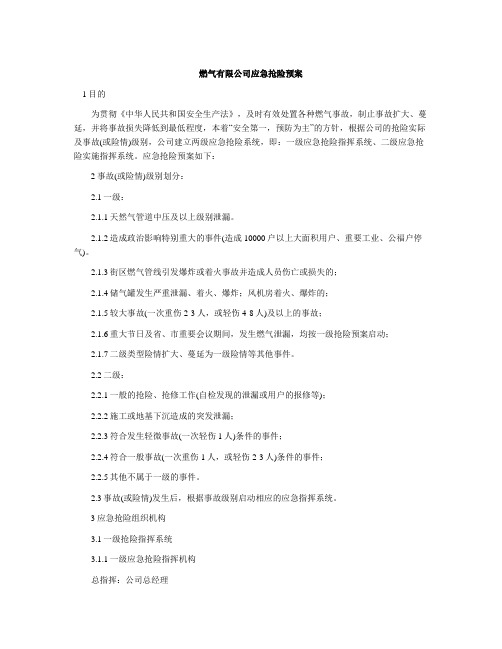 燃气有限公司应急抢险预案