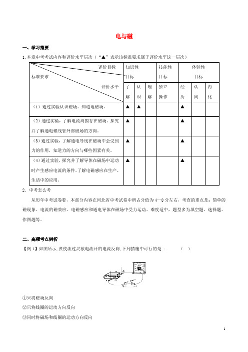 九年级物理全册 第二十章 电与磁单元达标指导与测试 (新版)新人教版